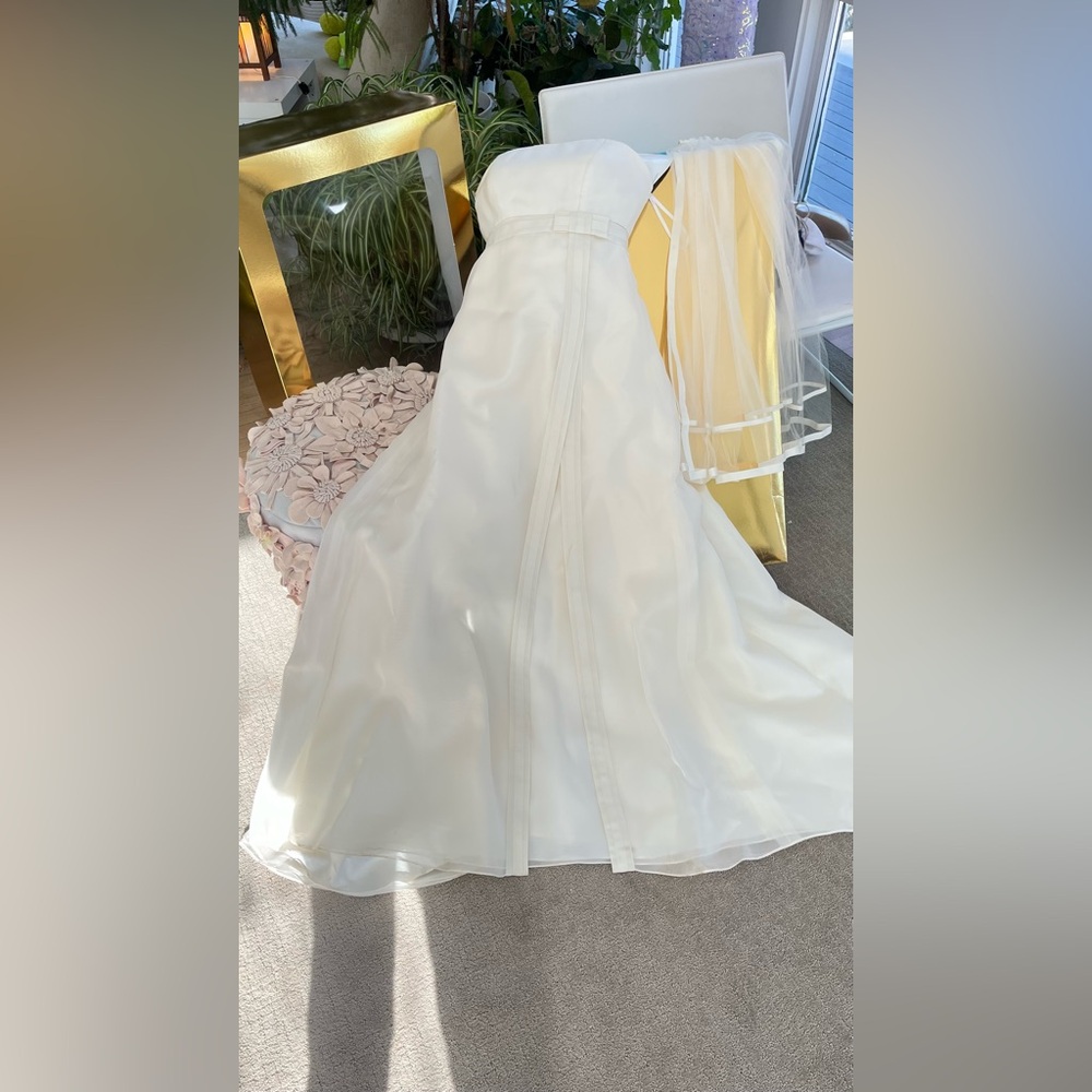 Spring Sale!⭐️Elegant Cream Vintage Strapless Wedding Gown With Veiil